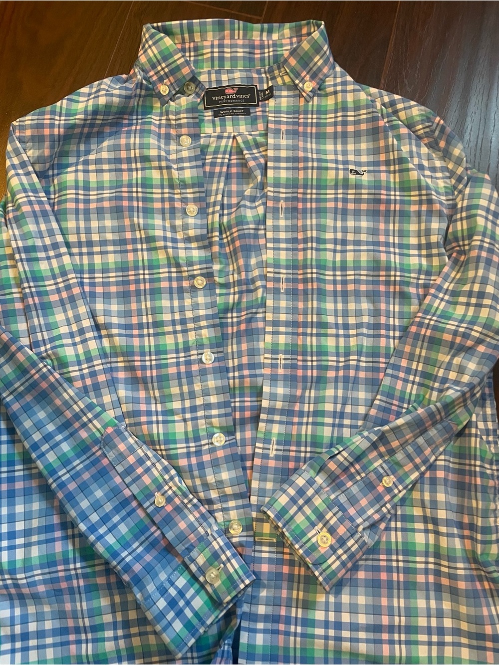 Vineyard Vines Blue, Green & Pink Plaid Button-Down performance Shirt sz M